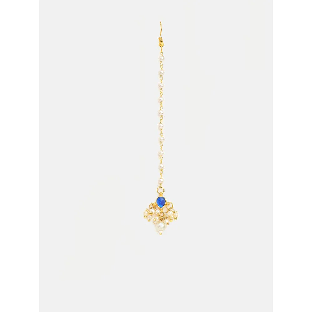 Ruby Raang Studio Womens Blue Kundan Maan Tikka with Earrings - Image 4
