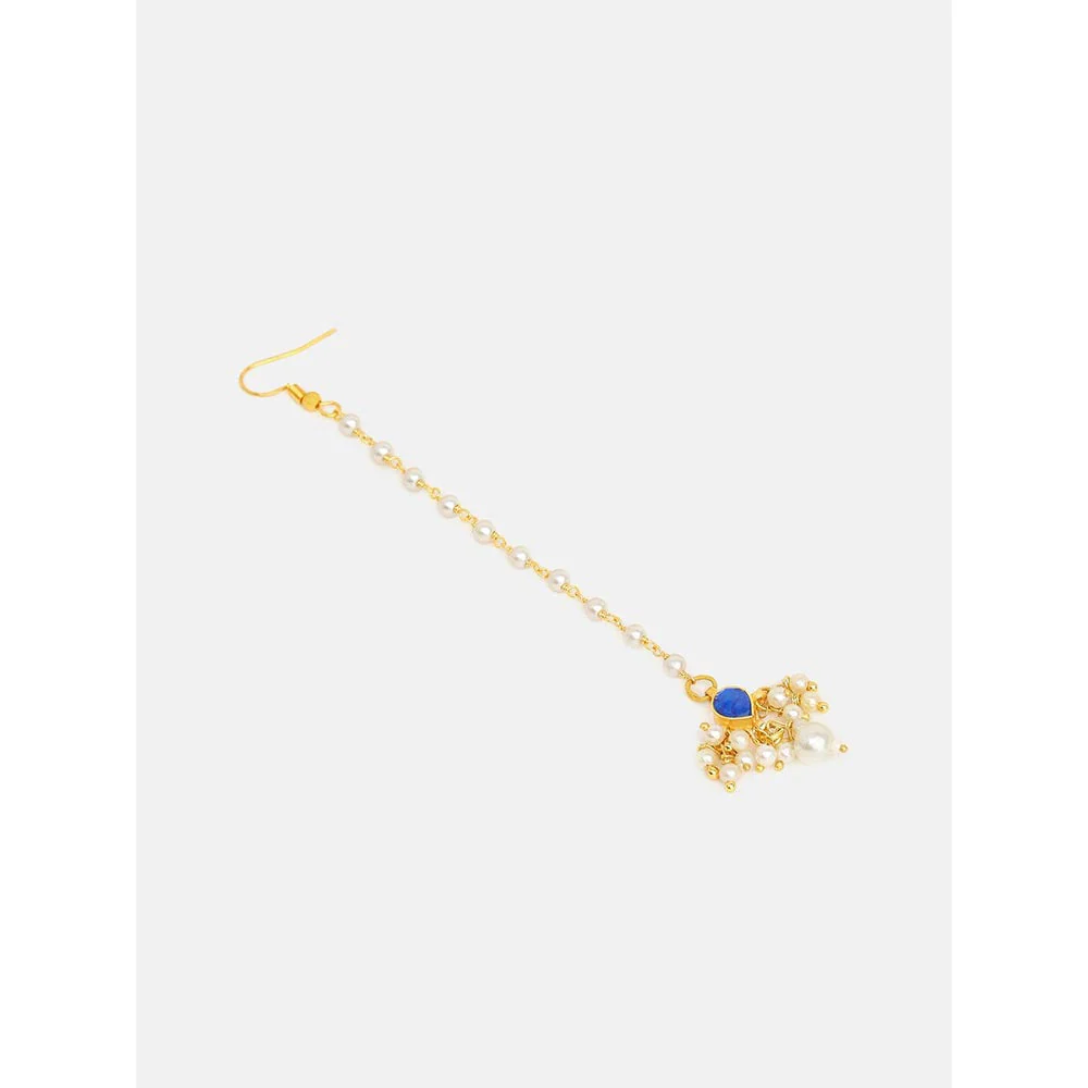 Ruby Raang Studio Womens Blue Kundan Maan Tikka with Earrings - Image 5