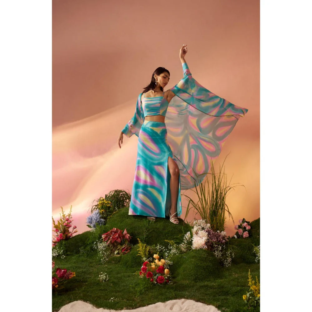 Rukinder Kumar Dye Print Cape with Co-Ord Set - Image 2