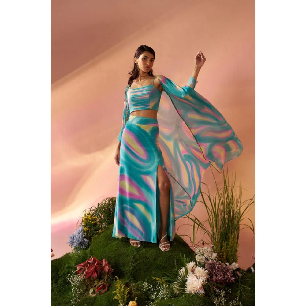 Rukinder Kumar Dye Print Cape with Co-Ord Set - Image 3