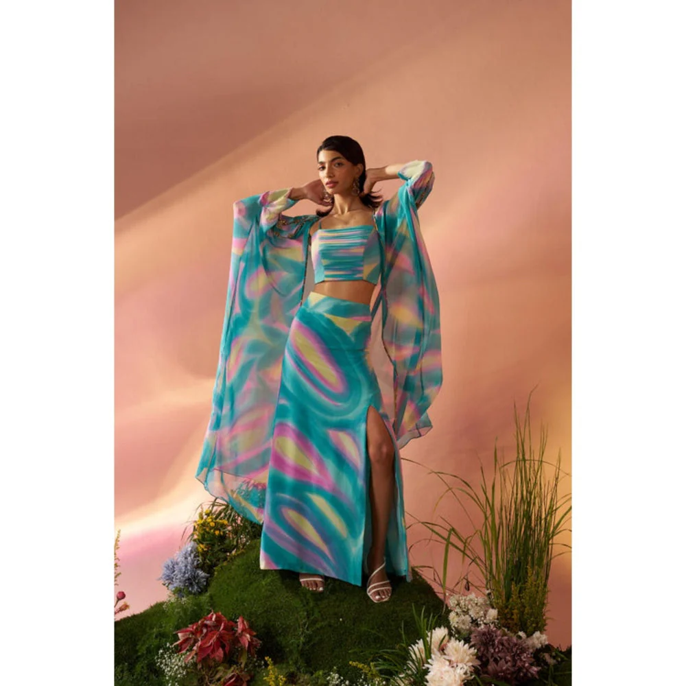 Rukinder Kumar Dye Print Cape with Co-Ord Set - Image 4