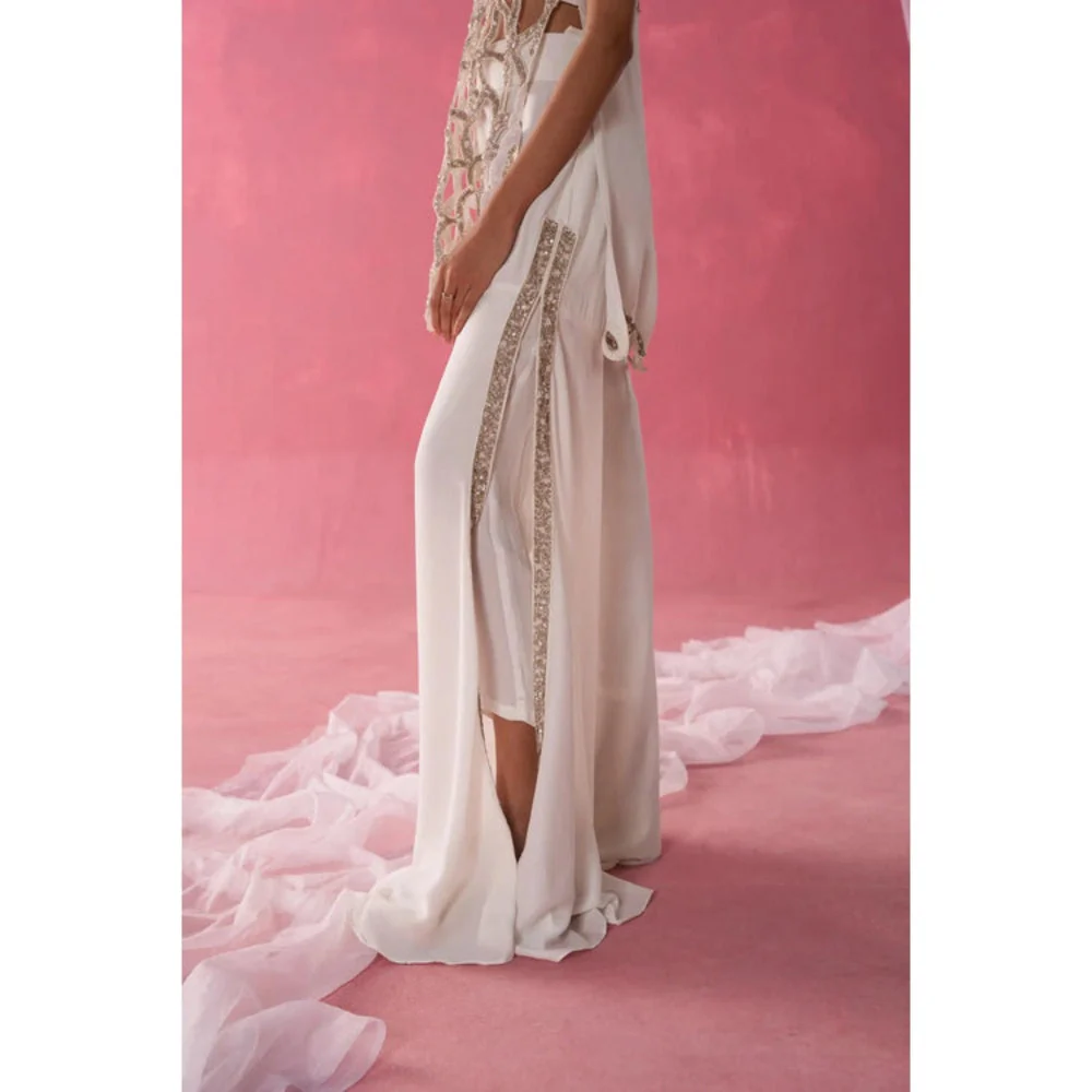Rukinder Kumar Ivory Sequins Bralette with Top and Sharara - Image 3