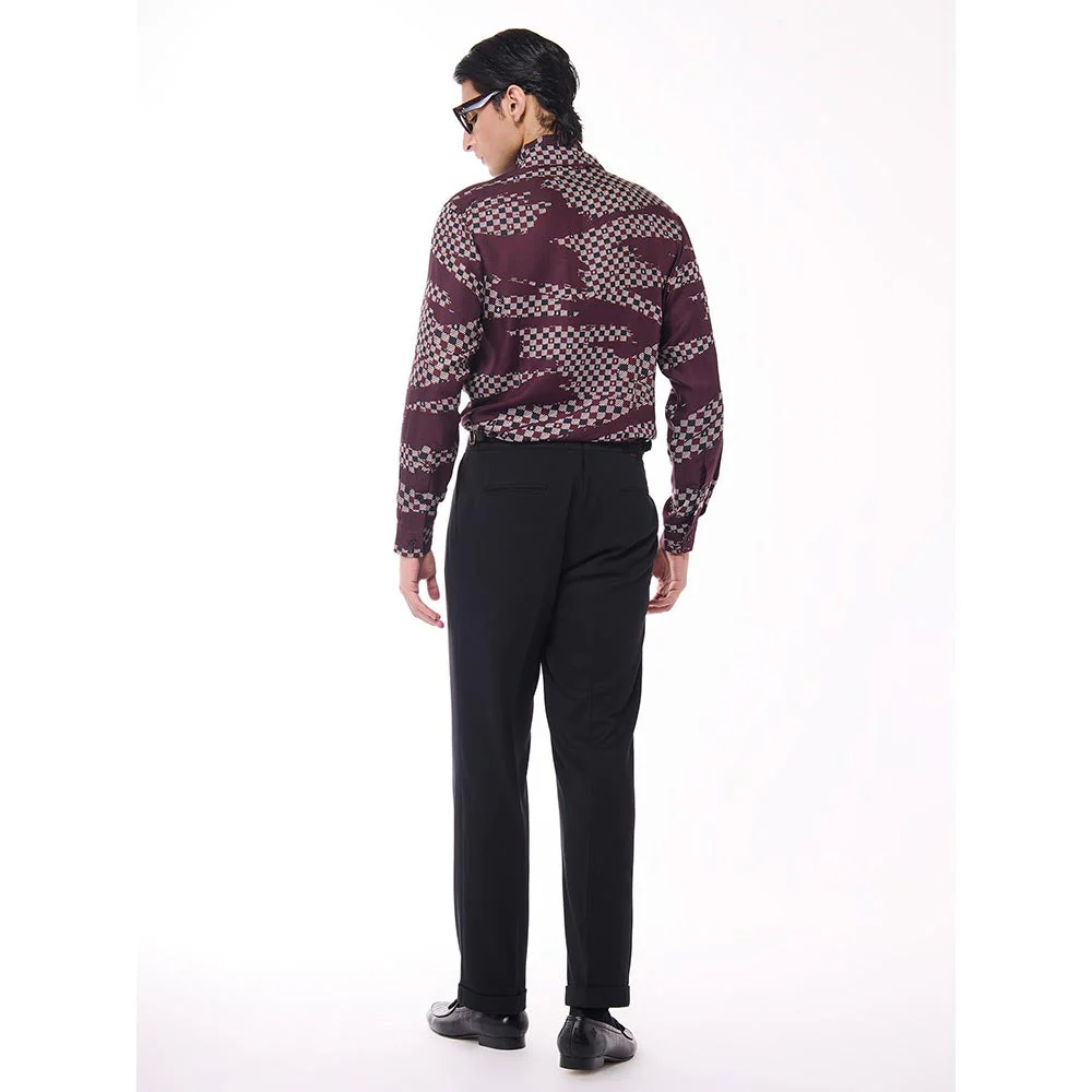 S&N by Shantnu Nikhil Men Maroon Silk Checks Shirt - Image 2