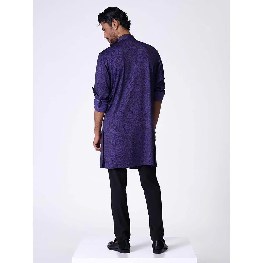 S&N by Shantnu Nikhil Purple and Black Leopard Print Shirt Kurta - Image 2