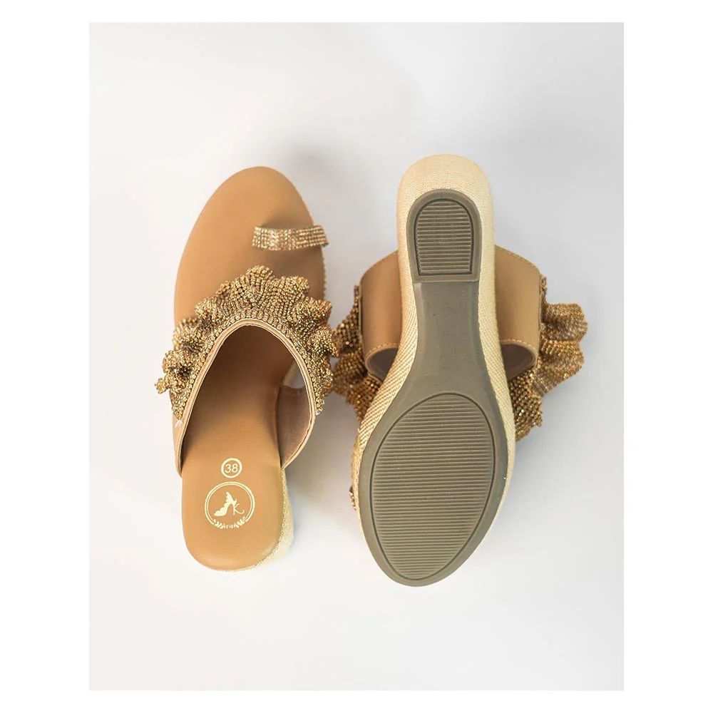 Sana K Luxurious Footwear Gold One Toe Slip-On Closure Mesh Wedge - Image 5
