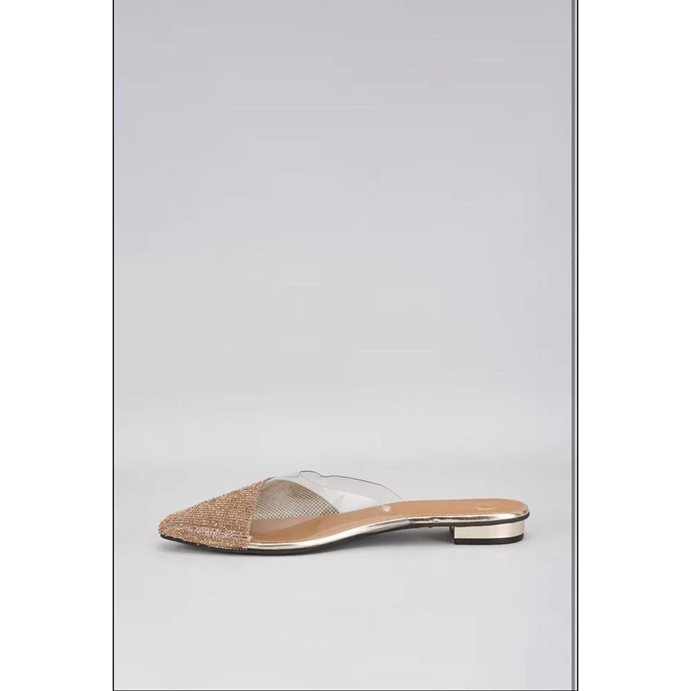 Sana K Luxurious Footwear Gold Sleek Cheek Close Toe Faux Leather Flat Mules - Image 2