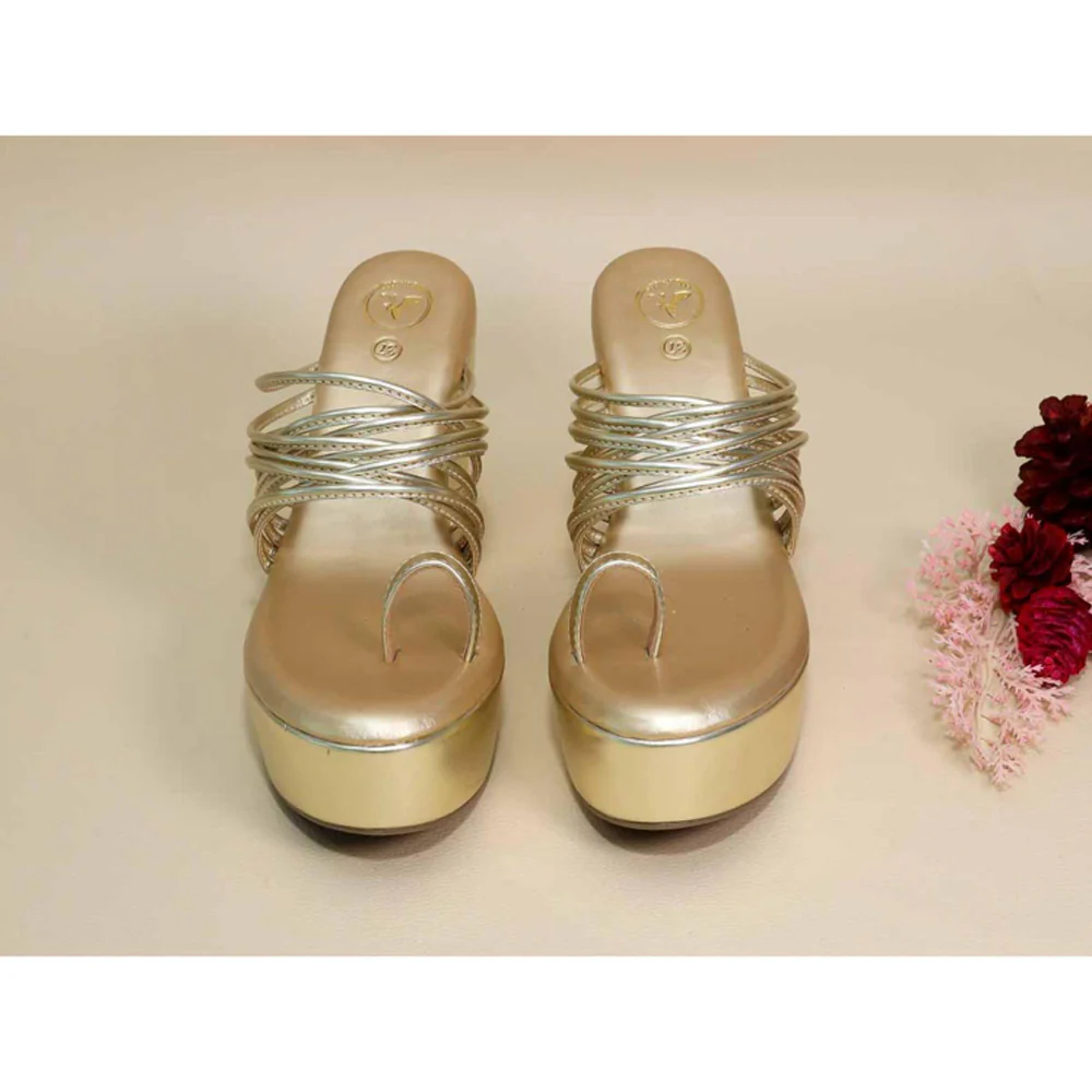 Sana K Luxurious Footwear Gold String Wedges - Image 2