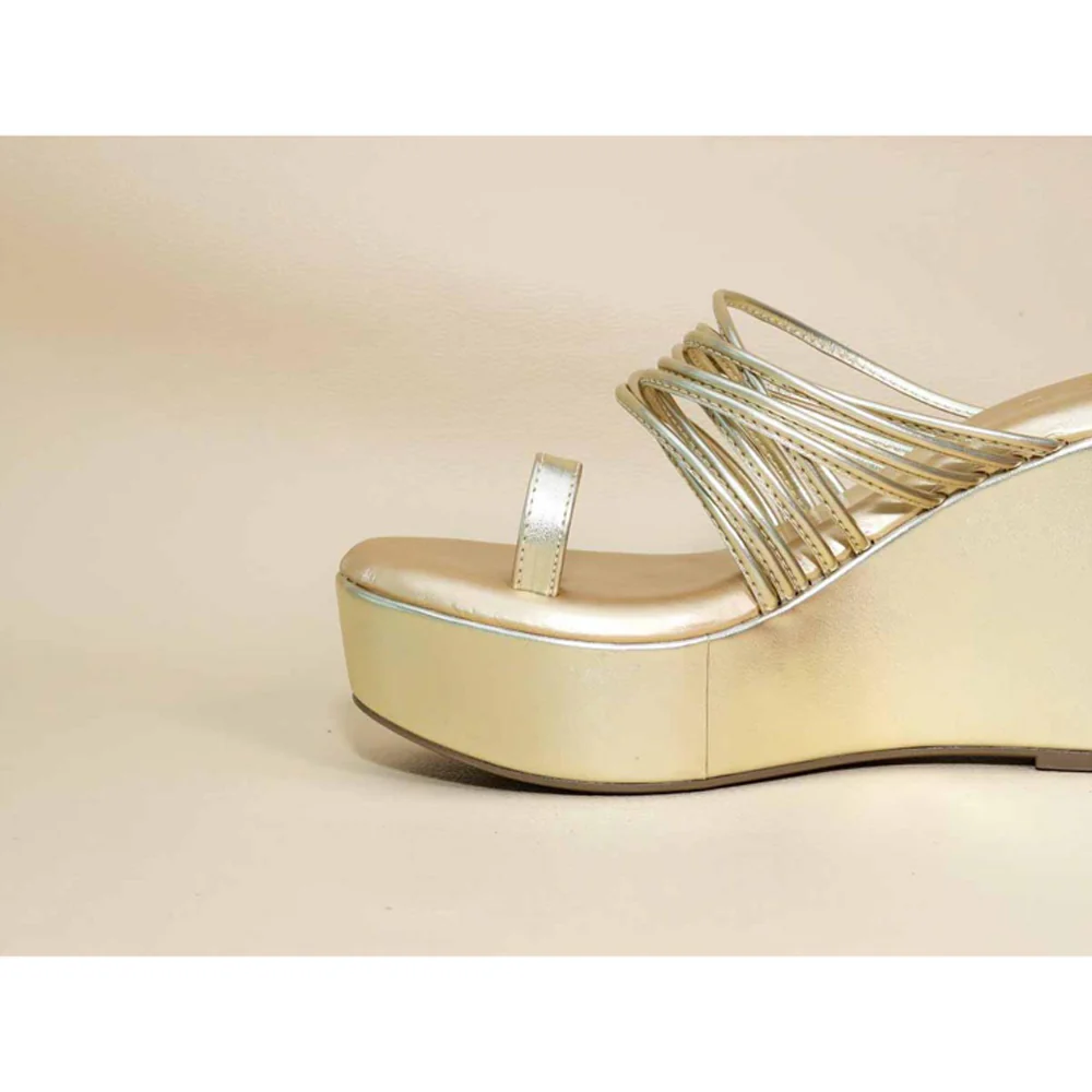 Sana K Luxurious Footwear Gold String Wedges - Image 3