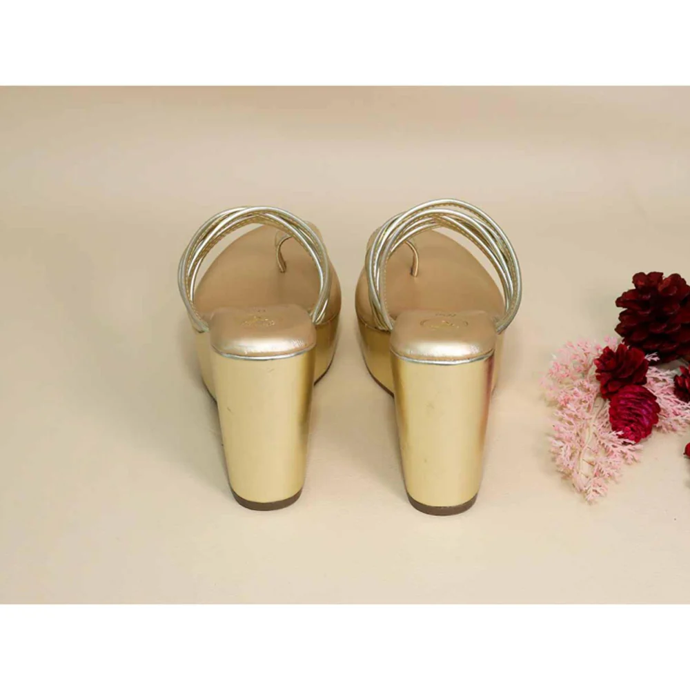 Sana K Luxurious Footwear Gold String Wedges - Image 4