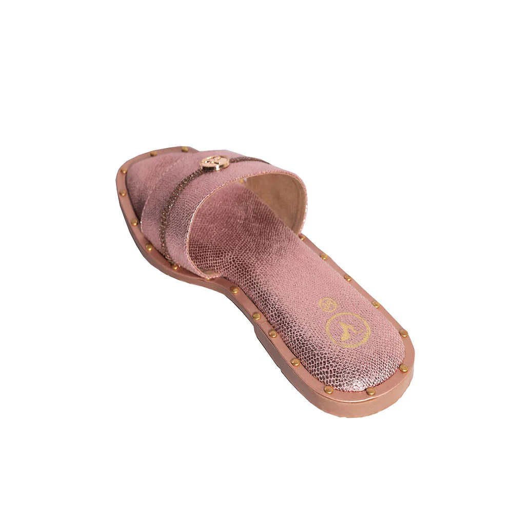 Sana K Luxurious Footwear Pink Open Toe Slip-On Flats - Image 3