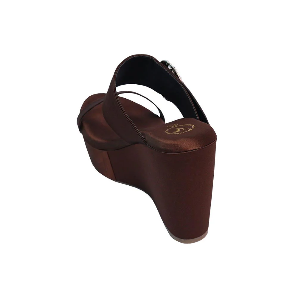 Sana K Luxurious Footwear Women Brown Round Toe Slip-On Mocha Wedges Heels - Image 6