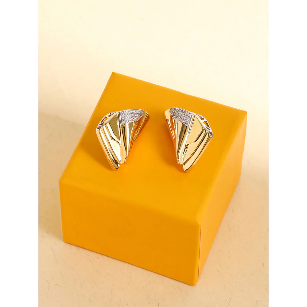 Shaze Gold Rhodium-Plated American Diamond Avant-Garde Stud Earrings For Women - Image 2