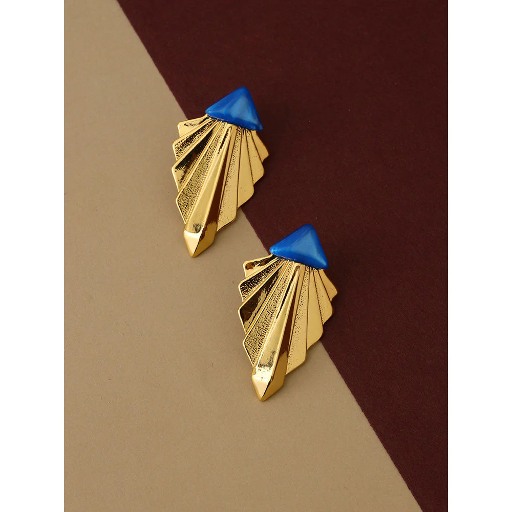 Shaze Gold Rhodium-Plated American Diamond Golden Rays Drop & Dangle Earrings For Women - Image 2