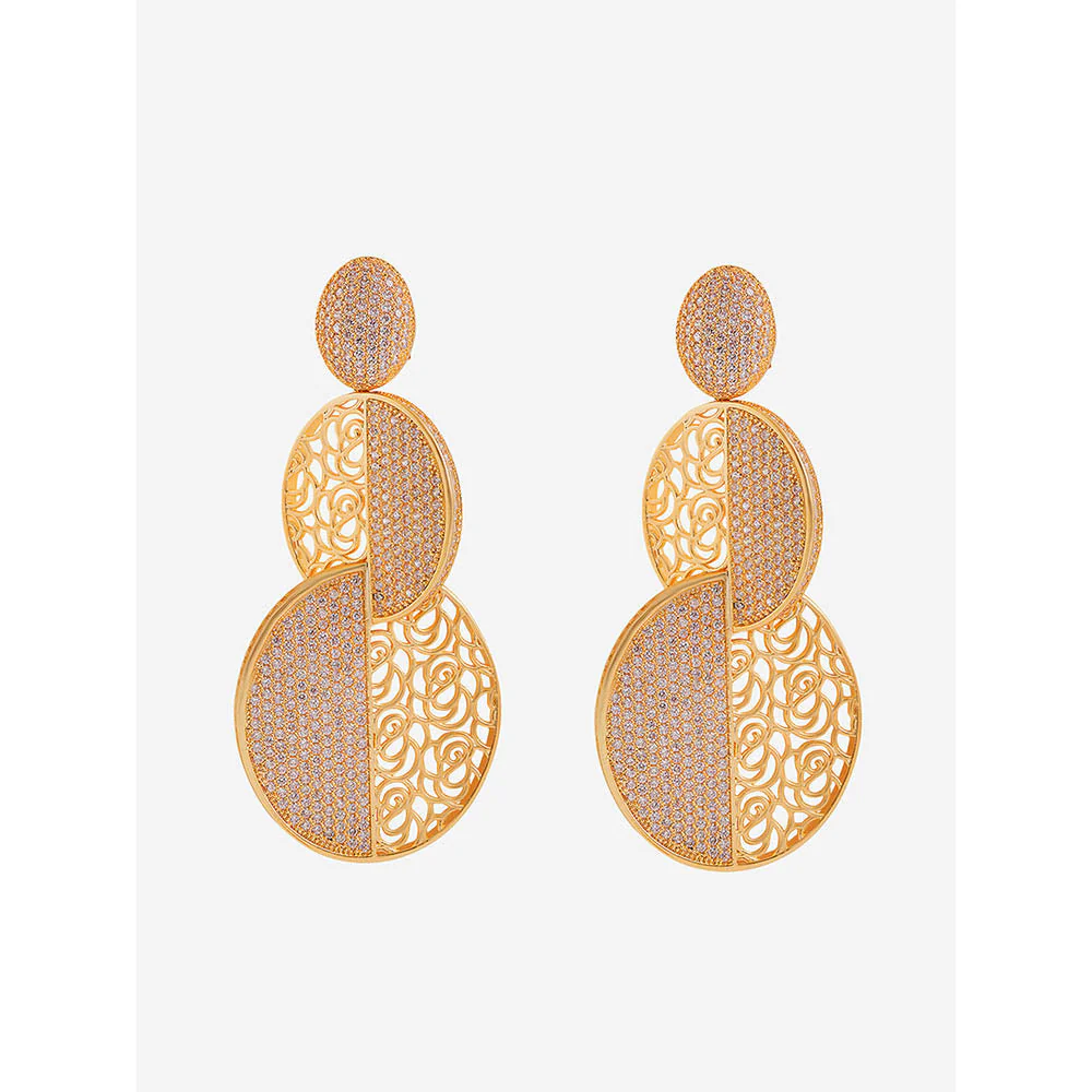 Shaze Gold Rhodium-Plated Cubic Zirconia Dual Effect Drop Earrings for Women - Image 3