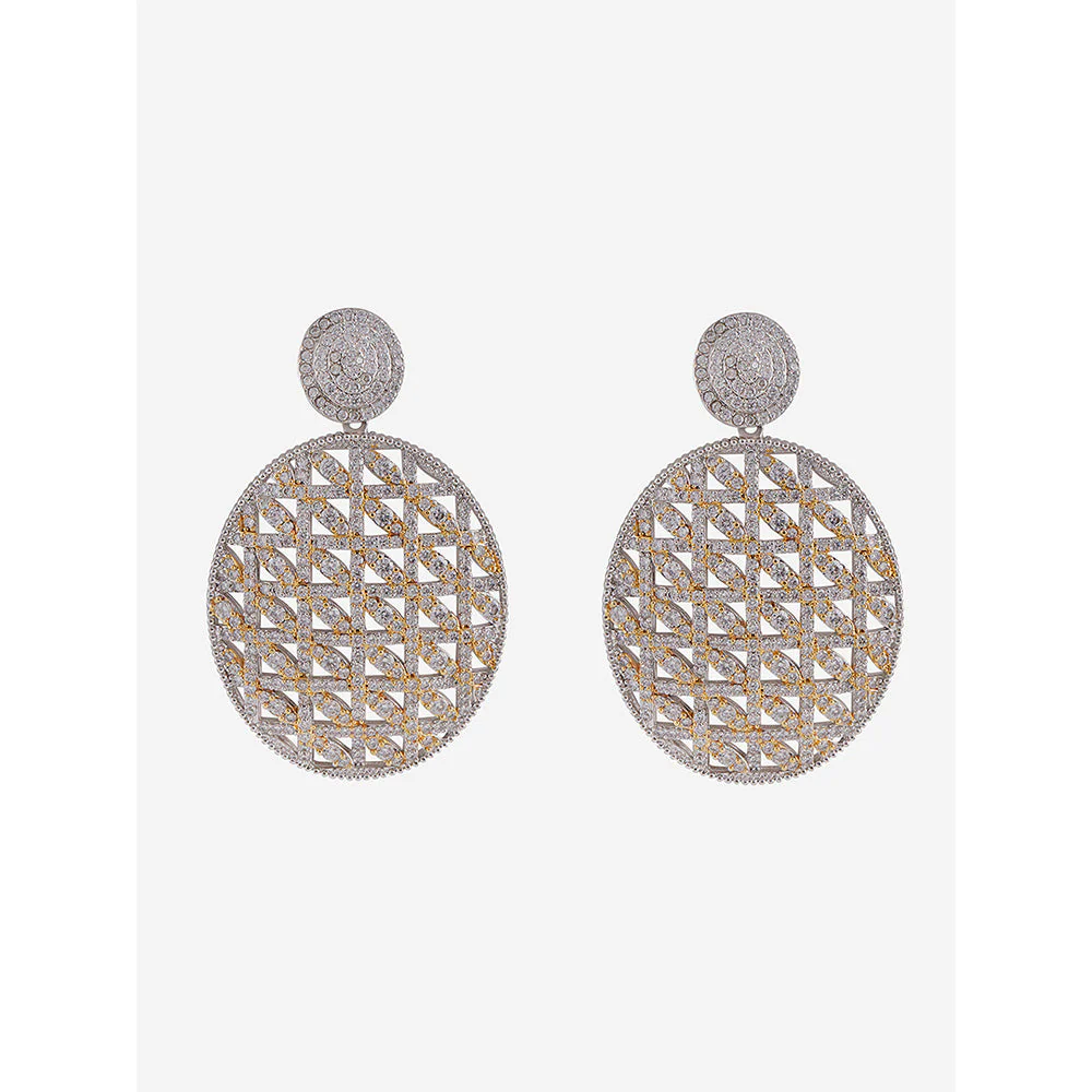 Shaze Gold Rhodium-Plated Cubic Zirconia Weave Drop Earrings for Women - Image 3