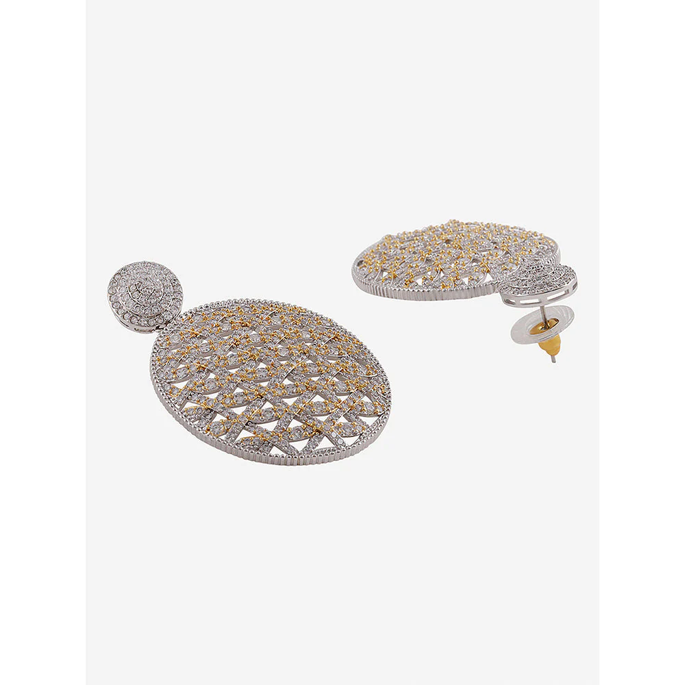Shaze Gold Rhodium-Plated Cubic Zirconia Weave Drop Earrings for Women - Image 4