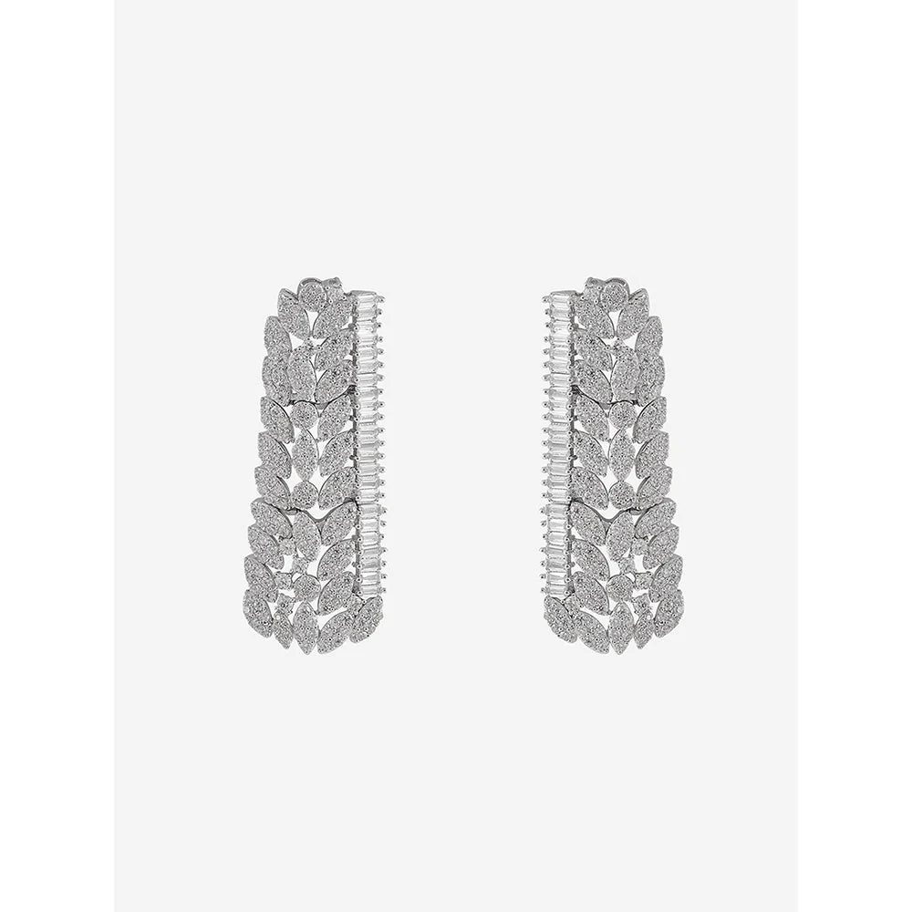 Shaze Silver Rhodium-Plated American Diamond Bunch Of Petals Drop & Dangle Earrings For Women - Image 3