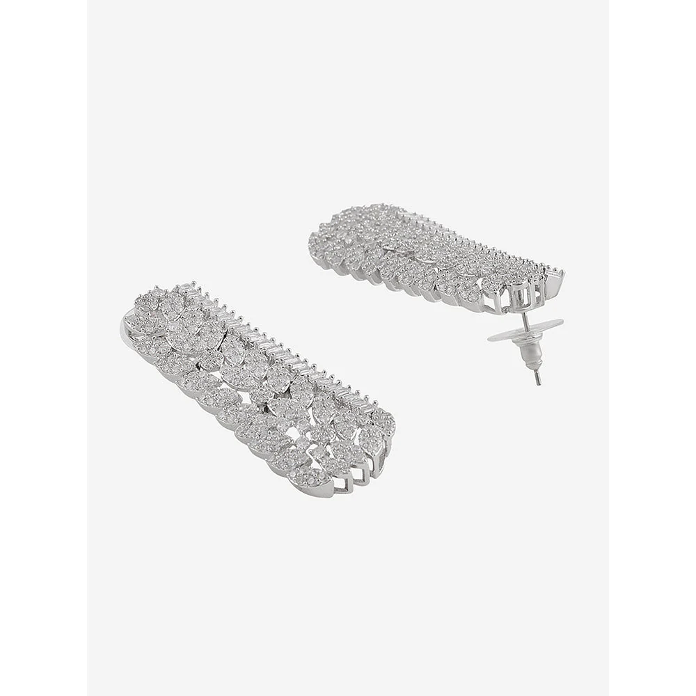 Shaze Silver Rhodium-Plated American Diamond Bunch Of Petals Drop & Dangle Earrings For Women - Image 4