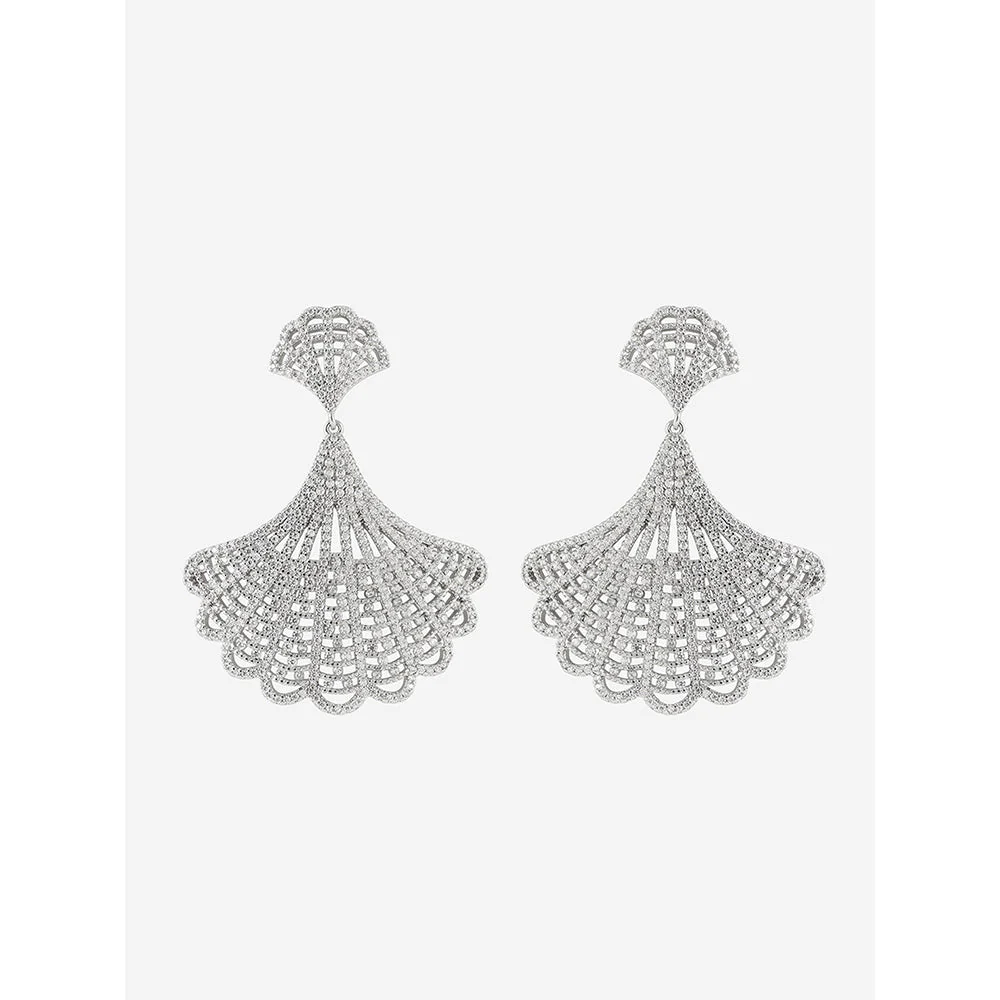 Shaze Silver Rhodium-Plated American Diamond Wire-Wings Drop & Dangle Earrings For Women - Image 3