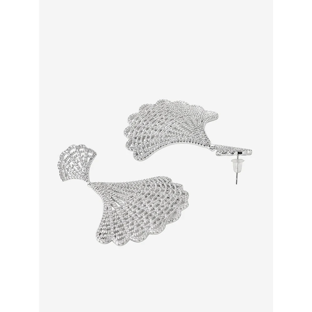 Shaze Silver Rhodium-Plated American Diamond Wire-Wings Drop & Dangle Earrings For Women - Image 4