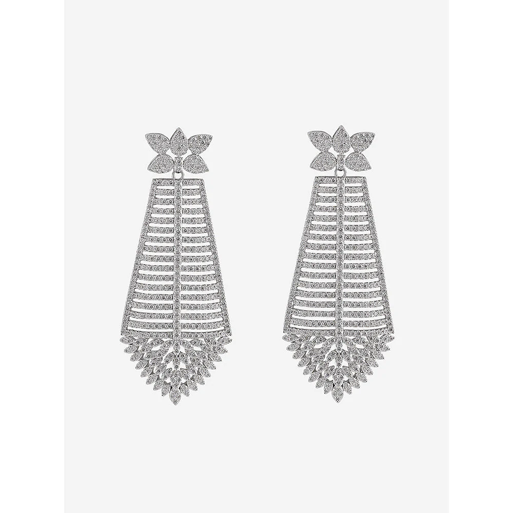 Shaze Silver Rhodium-Plated Cubic Zirconia Pyramid Drop Earrings for Women - Image 3