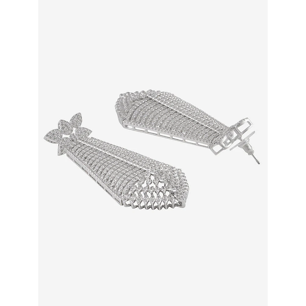 Shaze Silver Rhodium-Plated Cubic Zirconia Pyramid Drop Earrings for Women - Image 4