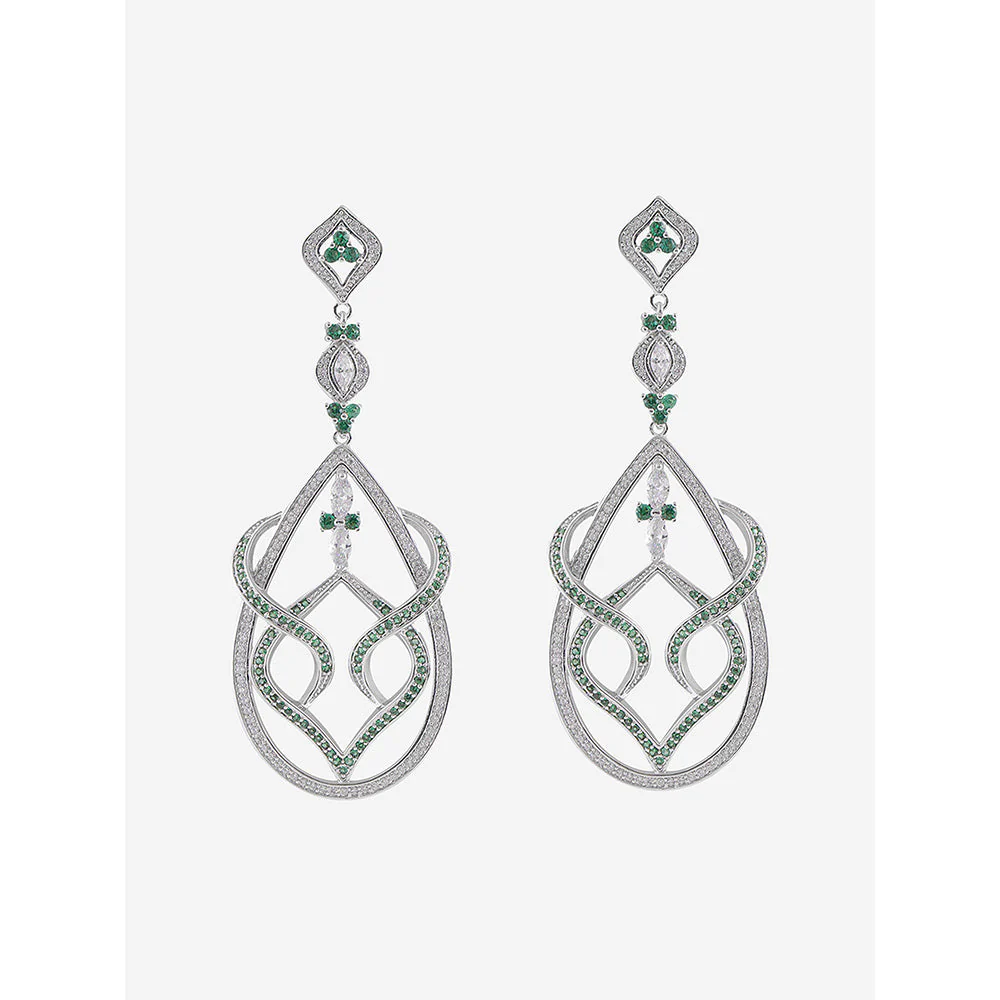 Shaze Silver Rhodium-Plated Cubic Zirconia Twisted Drop Earrings for Women - Image 3