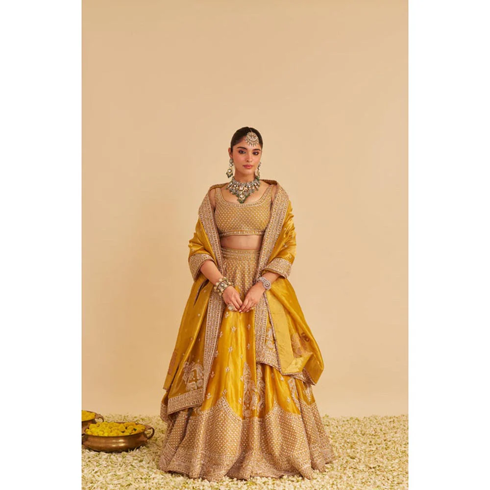 Sheetal Batra Aashina Mustard Lehenga With Blouse And Dupatta Set - Image 4