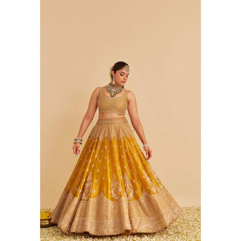 Sheetal Batra Aashina Mustard Lehenga With Blouse And Dupatta Set - Image 7