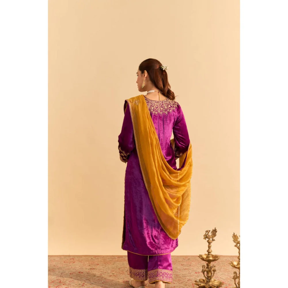 Sheetal Batra Aynaz Purple Velvet Embroidered Kurta With Salwar and Dupatta - Image 2