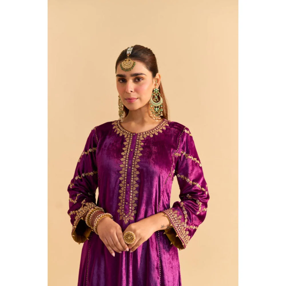Sheetal Batra Azmiya Purple Velvet Embroidered Kurta With Salwar - Image 2