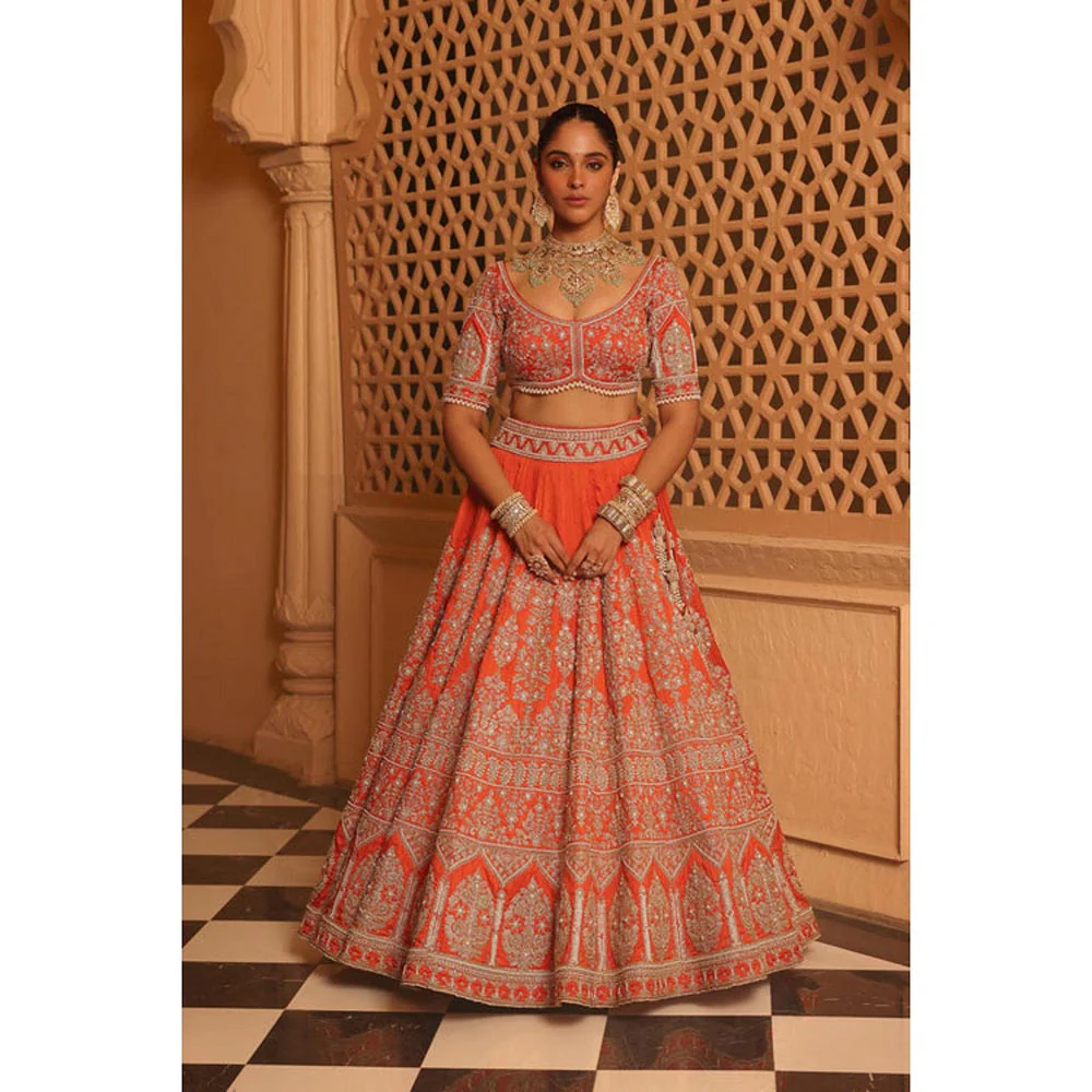 Sheetal Batra Faizah - Orange Lehenga With Blouse And Dupatta Set - Image 2