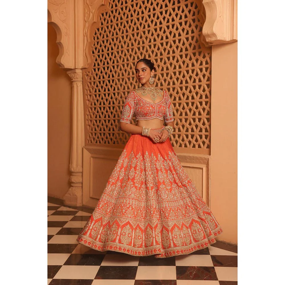 Sheetal Batra Faizah - Orange Lehenga With Blouse And Dupatta Set - Image 5