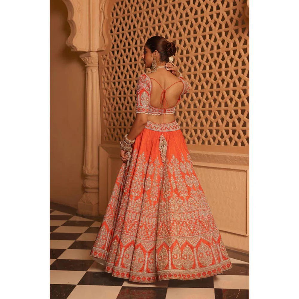 Sheetal Batra Faizah - Orange Lehenga With Blouse And Dupatta Set - Image 7