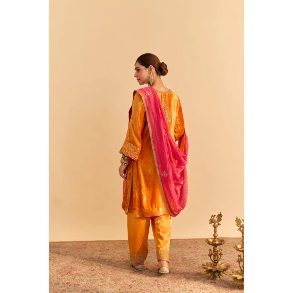 Sheetal Batra Fareeha Orange Velvet Embroidered Kurta With Salwar and Dupatta - Image 2