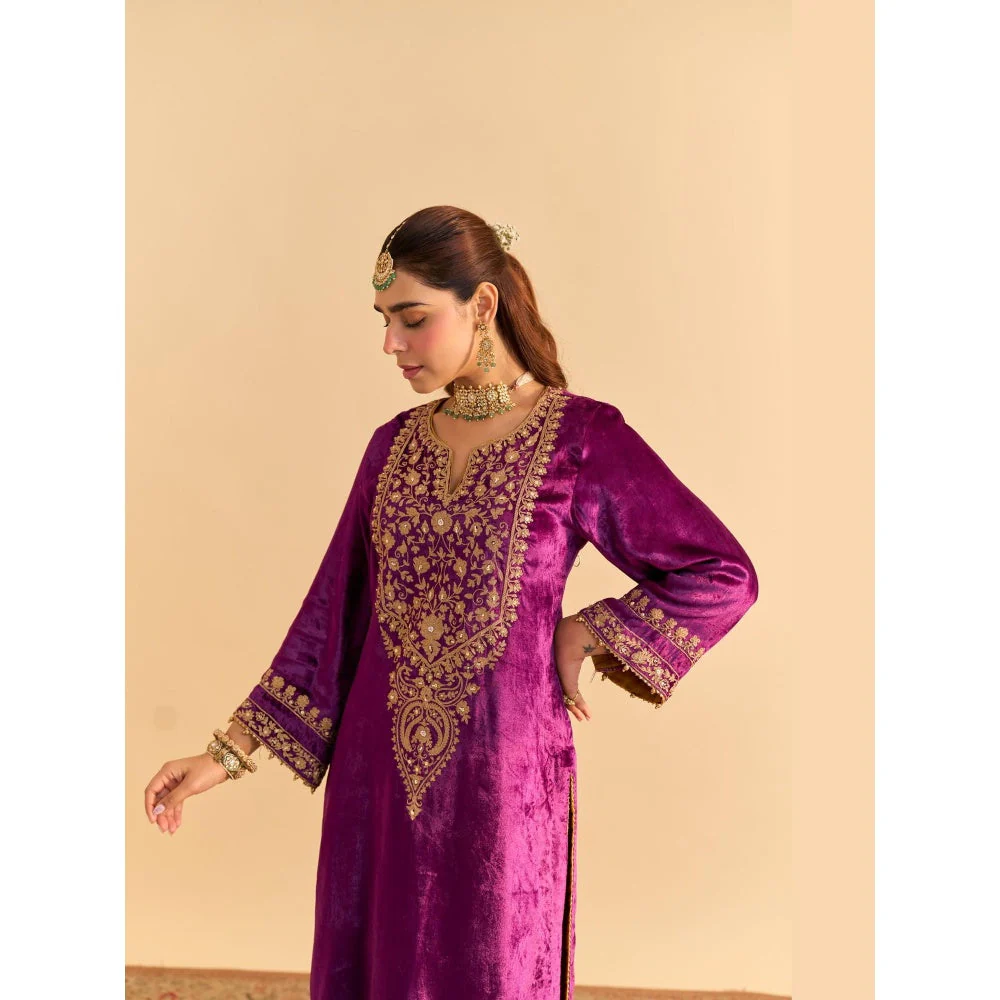 Sheetal Batra Fareeha Purple Velvet Embroidered Kurta With Salwar - Image 3