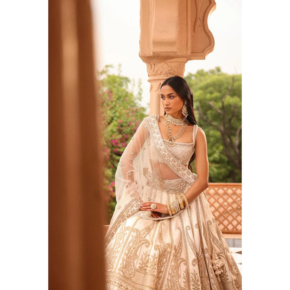Sheetal Batra Iqra - Ivory Lehenga With Blouse And Dupatta Set - Image 7
