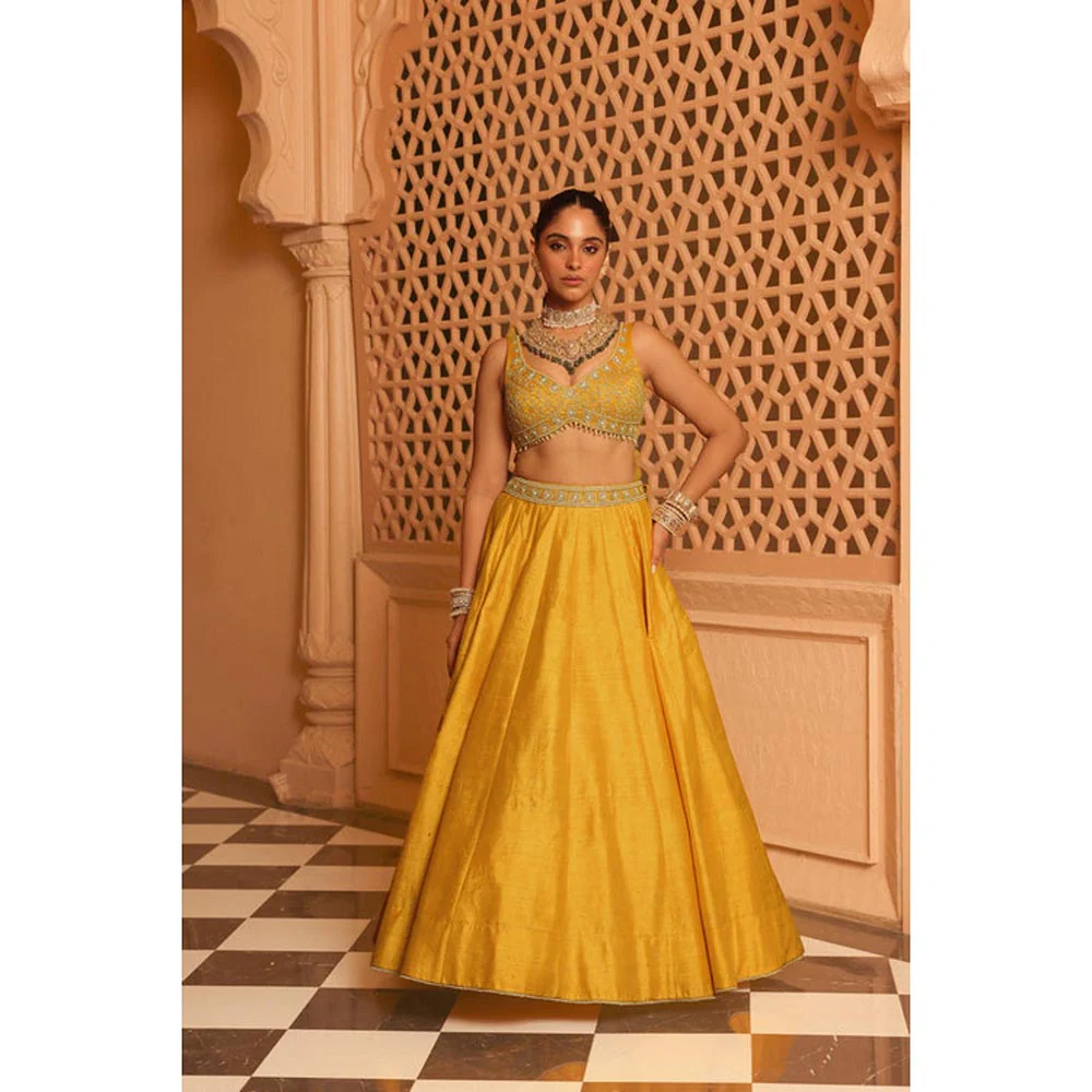 Sheetal Batra Mazhum - Mustard Lehenga With Blouse And Dupatta Set - Image 3