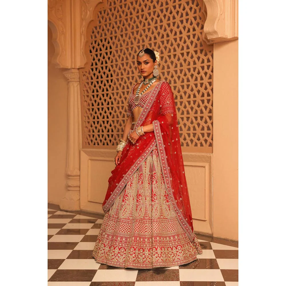Sheetal Batra Naazreen - Red Lehenga With Blouse And Dupatta Set - Image 2