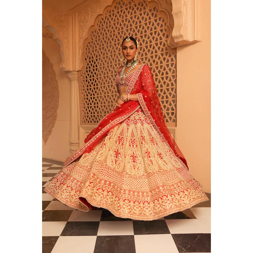Sheetal Batra Naazreen - Red Lehenga With Blouse And Dupatta Set - Image 5