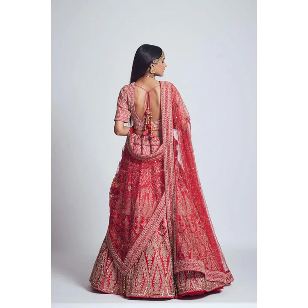 Sheetal Batra Pakeezah- Crimson Red Zardozi Lehenga , Blouse And Dupatta - Image 7