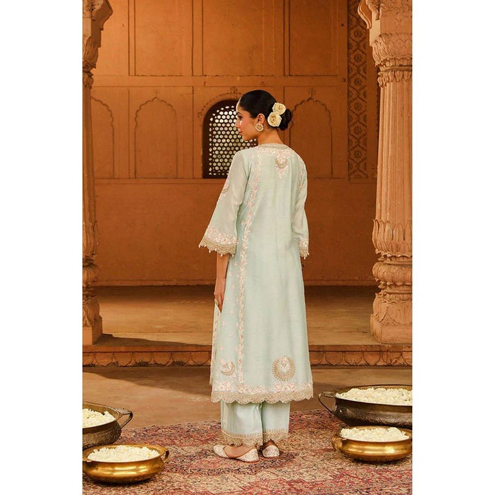 Sheetal Batra Yasna - Misty Green Long Kurta With Palazzo And Dupatta - Image 5