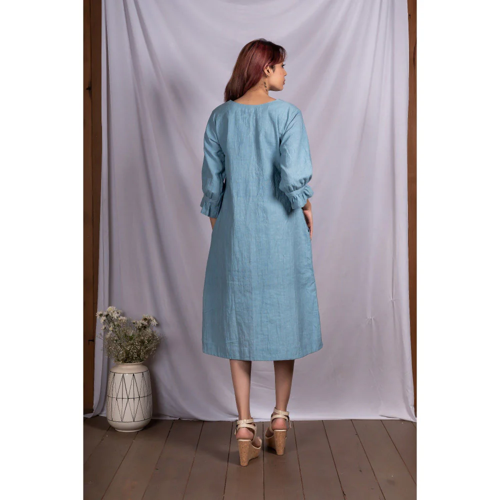 Silai Studio Blue Tropical Elements Midi Dress - Image 6