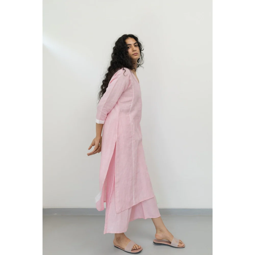 Silai Studio Bubblegum Pink Linen Kurta - Image 7