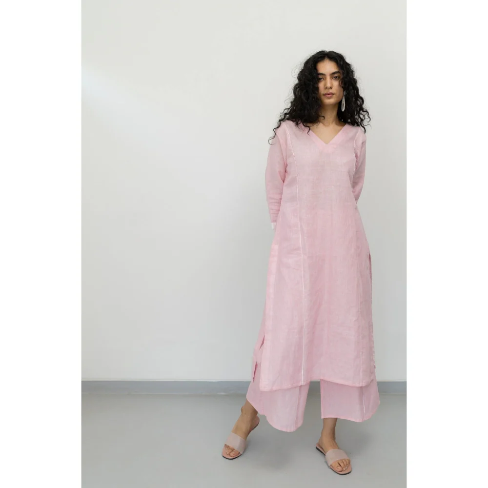 Silai Studio Bubblegum Pink Linen Kurta - Image 8