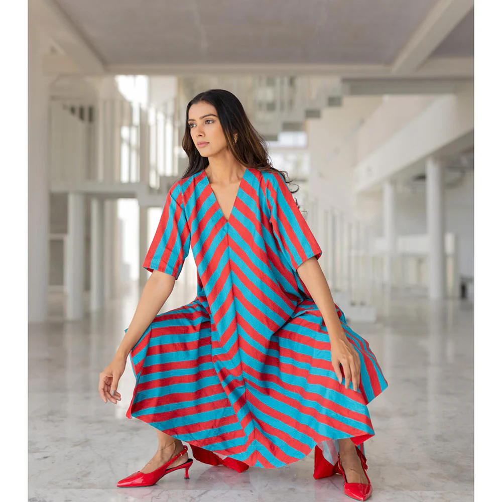 Silai Studio Poppy and Blue Stripe Kurta - Image 2