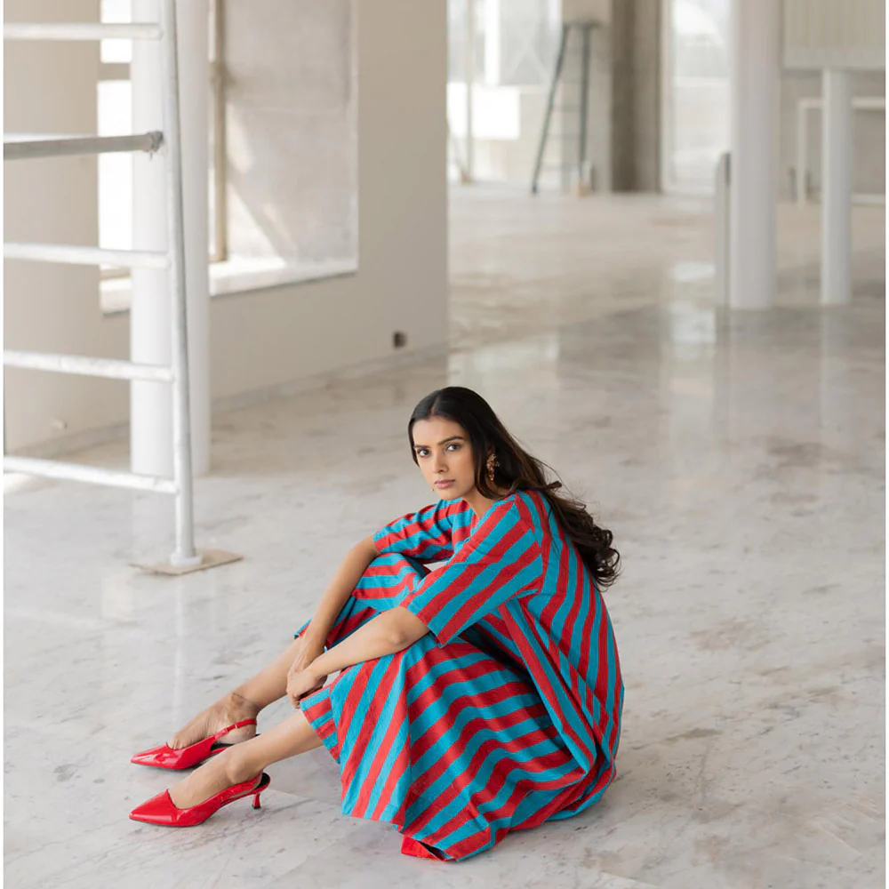 Silai Studio Poppy and Blue Stripe Kurta - Image 4
