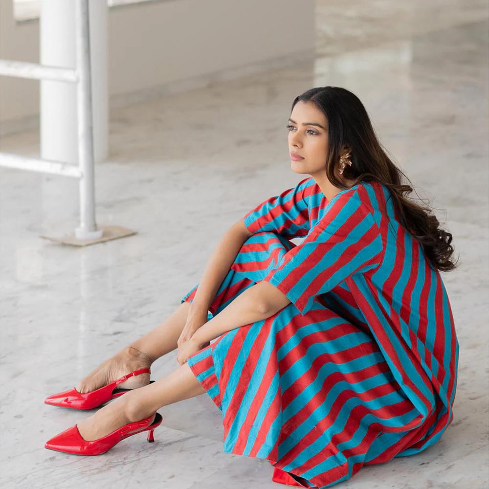 Silai Studio Poppy and Blue Stripe Kurta - Image 5