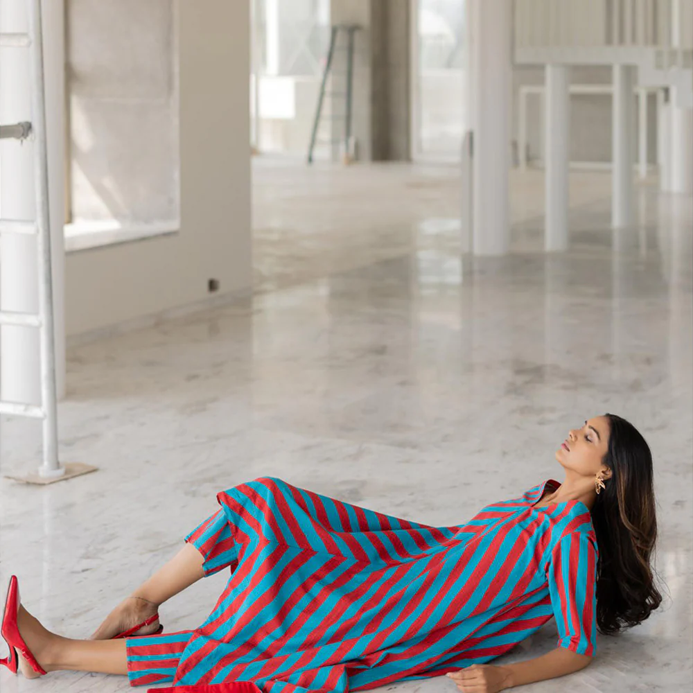 Silai Studio Poppy and Blue Stripe Kurta - Image 6