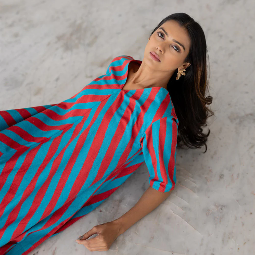 Silai Studio Poppy and Blue Stripe Kurta - Image 7